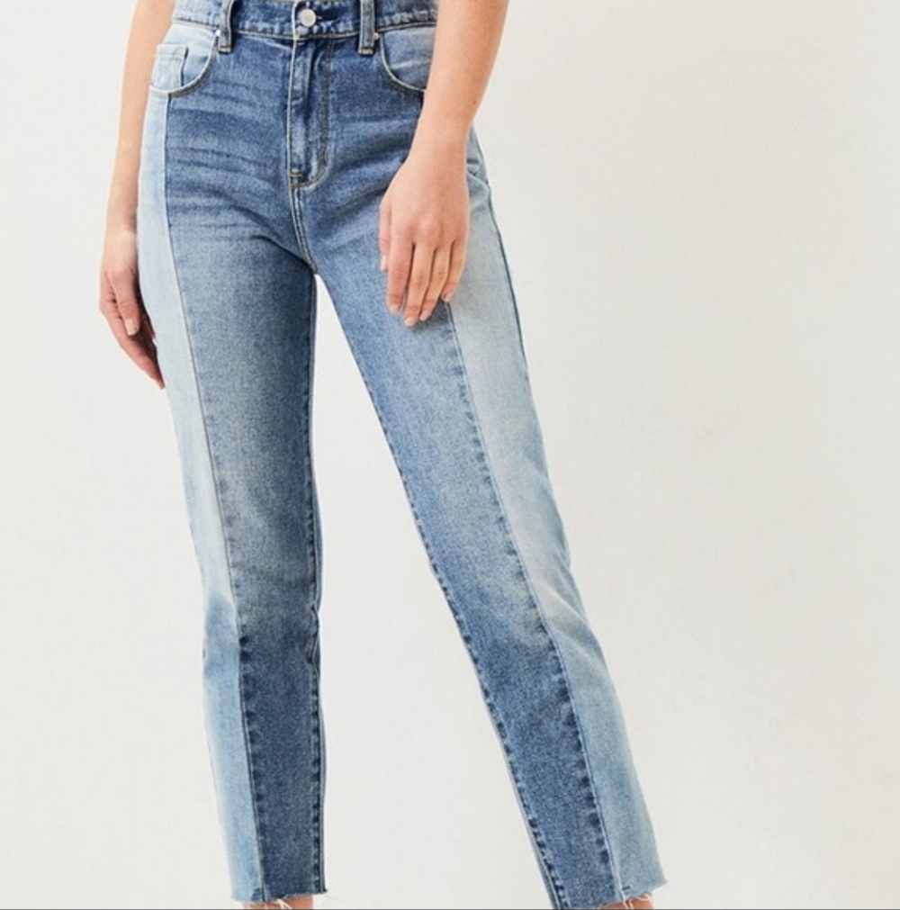 Pacsun Straight Leg Jeans Two Toned Raw Hem Denim High Rise Button Blue Size 28